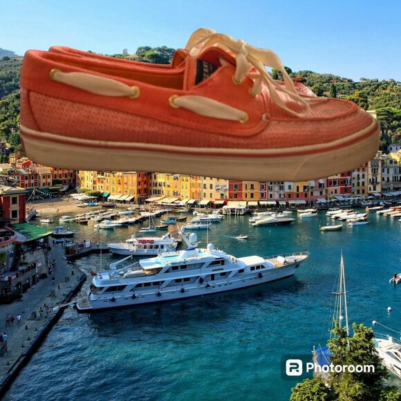 Women's Sperry Top Siders Coral Clear Sequins Size 9M 2 Eye Tie Preowned - Picture 3 of 9